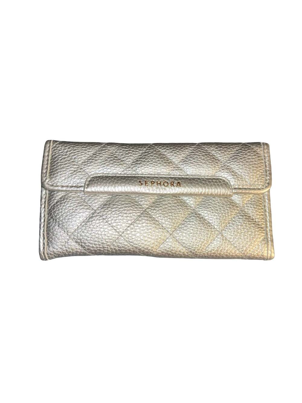 Sephora Metallic Silver Quilted Travel Makeup Brush Organizer Case